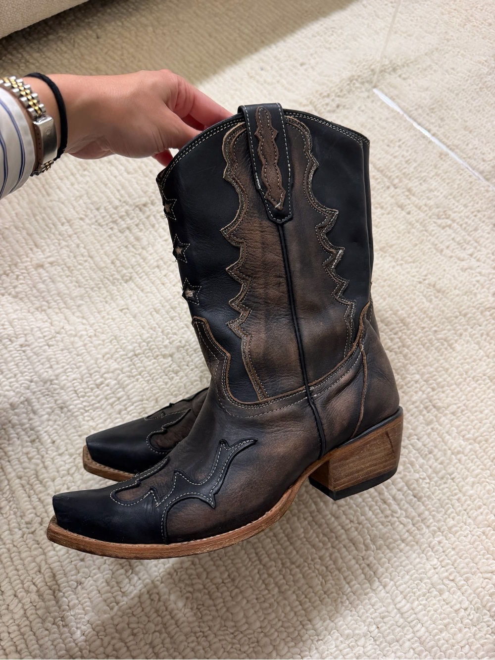 Freebird by Steven Black and Brown Leather Western Heeled Boots - Picture 2 of 9